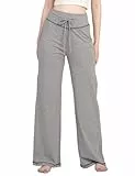 LAPASA Damen Haushose Freizeithose Loungewear Pyjamahose Yogahose Taschen Relaxed Fit L98, Hellgrau meliert (Weite Hosenbeine), S