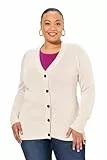 Ulla Popken Damen große Größen Übergrößen Plus Size Strickjacke, V-Ausschnitt, Knopfleiste, Feinstrick Natur Melange 54+ 791605201-54+