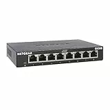 NETGEAR GS308 LAN Switch 8 Port Netzwerk Switch (Plug-and-Play Gigabit Switch LAN Splitter, LAN Verteiler, Ethernet Hub lüfterlos, Robustes Metallgehäuse mit EIN-/Ausschalter), Schwarz