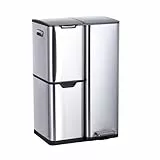 Relaxdays Mülleimer, 3 Fächer, 60 L, entnehmbare Inneneimer, Soft Close, Fußpedal, Edelstahl, Mülltrenner Küche, Silber