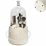 HEKOBAG Make Up Organizer, 360° Drehbarer Make up Pinsel Aufbewahrung mit Staubdichtem Deckel, 7 Fächer Makeup Brush Holder Kosmetik Organizer für Schminktisch, Schreibtisch, Badezimmer