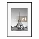 upsimples 1 Stück Alu-Rahmen Bilderrahmen A4 Schwarz, Foto 15.3x20.3cm mit Passepartout oder A4 (21x29.7cm) ohne, Wandbilder-Rahmen Metall mit Acrylglas