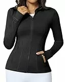 QUEENIEKE Damen Sportjacke Langarm – Atmungsaktive Trainingsjacke für Fitness, Gym & Yoga mit Daumenlöchern Laufjacke (Schwarz, S)