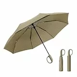 AKINOYAMA Regenschirm groß Sturmfest –Automatisches Öffnen/Schließen Golf Umbrella Karabinergriff für Herren und Damen (Beige)