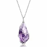 KISSPAT Amethyst Kette, Echt Natürlich Kristall Stein Anhänger Heilstein Schmuck, 30'' Lange Kette