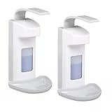 Relaxdays Desinfektionsspender, 2er Set, 500 ml, für Desinfektionsmittel & Seife, Eurospender mit Tropfschale, weiß/grau