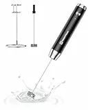 MaestriHouse wiederaufladbarer Milchaufschäumer, tragbar, elektrisch, wasserdicht, abnehmbarer Edelstahl-Schneebesen, Getränkemixer, Ständer, 2 Schneebesen,LunaFro