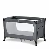 Hauck Dream N Play Plus, Grau – Reisebett für Babys & Kleinkinder mit Kleiner Luke, Reisetasche, leicht, schnell & kompakt zusammenklappbar, 120 cm x 60 cm, ab Geburt bis 15 kg