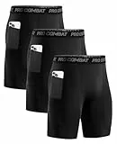 Niksa 3 Pack Herren Kompressionsshorts, Sport Unterhosen Männer Schnelltrocknendes Laufunterwäsche, Atmungsaktiv Laufhose Herren Kurz mit Handytasche, Schwarz, M