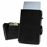 slimfin® Slim Wallet mit Münzfach - Kartenetui - Geldbeutel Herren - Geldbörse - Portemonnaie - Portmonee - Card Holder klein/Mini mit RFID Schutz - Schwarz