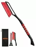 AstroAI Eiskratzer Auto mit Besen Schneebesen Abnehmbarer 68CM Lang mit große Kante Borsten & Ergonomischem Schaumstoffgriff & Langlebiger Scheibenkratzer lackschonend für Auto Rot