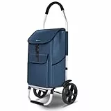 VOUNOT® Einkaufstrolley Klappbar aus Aluminium mit 58L Wasserdichter Tasche, 2 Extra große Räder mit Schutzblech, Faltbarer Einkaufswagen, Treppensteiger Trolley, Marineblau