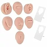 Körperpiercing-Übungsset, Weiches Silikon-Ohr-Mund-Nasen-Augen-Zunge-Nabel-Modell mit Präsentationsständer für Piercing-Übungen, (Mittlere Hautfarbe)