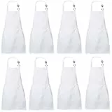 XIEJINJIA 8 Stück Kinder Schürze Wasserfest Verstellbar mit Taschen Koch Kind Kochen Backen Malen für Jungen und Mädchen Weiß