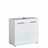 trendteam smart living - Skin - Waschbeckenunterschrank - Weiß Hochglanz - Waschtisch mit 2 Türen und 1 Einlegeboden - (BxHxT) 60 x 56 x 31 cm - Kontrastreiche Griffe