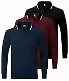 JACKETOWN 3er Pack Poloshirt Herren Langarm Atmungsaktiv Poloshirt Set Knopfkragen Arbeitshemd Golf Polohemd Frühling Herbst Arbeits T Shirt mit Tasche