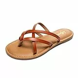 HEVA Damen Elastische Riemen Flache Sandalen Casual Sommer Offene Zehe Sandale(8UK 42EU,Braun)