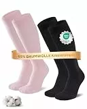 Niofind Kompressionsstrümpfe Damen & Herren, 2 Paar Kniestrümpfe & Stützstrümpfe aus 65% Baumwolle, Reisestrümpfe für Sport, Arbeit, Flug & Schwangerschaft
