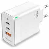 Pedea 65W USB-C Schnellladegerät | 3-Ports PD Mehrfach Ladegerät mit PPS | GaN Netzteil | Netzstecker kompatibel mit MacBook Pro Air | iPhone 15 14 13 Pro Max | Galaxy S23 S22 S21, weiß