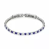JewelryWe Tennisarmband Damen Armband mit Zirkonia: Blau/Silber Edelstahl Tennis Armband Verstellbar Armkette Armreif Fußkettchen mit abnehmbarem Verschluss Elegant Schmuck 2mm Breit 19cm Länge