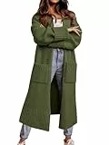Imily Bela Strickjacke Damen Lang mit Taschen Elegante Leichtes Cardigan Locker Lässig Pullover Open Front Herbst Winter(Military Green,M)