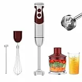 MegaWise 5-in-1 Stabmixer-Set, 400W Stabmixer mit variabler Geschwindigkeitsregelung, inklusive Schneebesen, Milchaufschäumer, Zerkleinerer und Messbecher für Smoothies, Suppen und Babynahrung – Rot