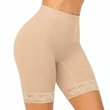 SIHOHAN Radlerhose Damen kurz mit Spitze, Lange Unterhose Damen Boxershorts, Kurze Leggings Hose unter Kleid Unterziehhose(Beige,XL)