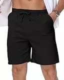 LVCBL Shorts Herren Sommer Leinen Leichte Freizeit Kurze Hose Schwarz L