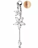 OUFER 14G 10 mm Bauchnabelpiercing Schmuck Blume Bauchnabelring Chirurgenstahl 316L Piercing Bauchnabel mit Anhänger Klar CZ Belly Button Piercing für Frauen