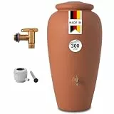 GARANTIA Amphore Regentonne Komplett-Set 300 Liter terrakotta inkl. Kunststoff-Auslaufhahn und Fallrohranschluss - Regentonne 300 Liter, Regenfass, Wassertank, Wassertonnen für Garten, Wasserfass