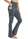 BAYGE Damen Bootcut Yogahose Hohe Taille Wasserdicht Blickdicht Bauchkontrolle Slim Fit Leggings Sporthose Schlaghose Sweathose Fitnesshose mit Taschen, Grau, S