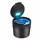 LYCXAMES Auto Aschenbecher, Tragbarer Edelstahl Fahrzeug Rauchfreien Aschenbecher Zigarette mit Deckel & LED Beleuchtet für Autos Vans Outdoor Camping, Schwarz