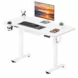 SANODESK Höhenverstellbarer Schreibtisch 110×54 cm – Kompakter Standing Desk mit praktischem Zubehör, ideal für kleine Räume, leise & sicher mit Anti-Kollisions-Schutz(Weiß)