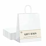 Switory 50 Stück Kraft Papiertüte mit Griffen, weiße Papiertüten mit Henkel, Geschenktüten für Partybevorzugung, Verpackung, Anpassung, Tragen, Einzelhandel, Waren, Hochzeit(20cm x 12cm x 26,5cm)