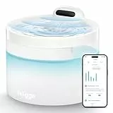 Hiigge Katzenbrunnen Kabellos mit App [96 Tage Akku] Trinkbrunnen für Katze,Katzenbrunnen mit Bewegungsmelder,2,3L BPA-Frei Katzen Wasserbrunnen,25dB Leise Wasserpumpe,5-Stufen Filter,2,4GHz WiFi,Weiß