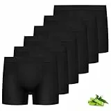 FALARY Große Größen Boxershorts Herren Lang Bambus 6er Pack Schwarz 4XL - Unterhosen Langes Bein für Kräftige Oberschenkel - Hochelastisch - Plus Size Retroshorts gegen Wundscheuern