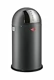 WESCO Pushboy Mülleimer in der Farbe graphit matt, pulverbeschichtetes Stahlblech, 50 Liter Volumen, große Edelstahlklappe, herausnehmbarer Innenbehälter