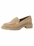Tamaris Damen Loafer flach Leder, beige, 40 EU