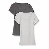 Amazon Essentials Damen Basic U-Ausschnitt T-Shirt mit Flügelärmeln aus Modal-Baumwolle, Schmaler Passform, 2er-Pack, Dunkelgrau Meliert/Hellgrau Meliert, M
