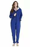 Loiahoer Unisex Einteiler, Pyjama, mit Kapuze, Weihnachtspyjama für Familie, Paar, Jumpsuit, Nachtwäsche, Sportbekleidung, Reißverschluss, Herbst, Winter, Blau, Größe XXL, Blau und Schwarz, XXL