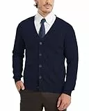 Kallspin Herren V-Ausschnitt Reine Baumwolle Pullover Normale Passform Langarm Knopf Down Strickpullover(Marineblau, XL)