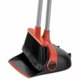 MR.SIGA Besen und Kehrschaufel Set mit langem Stiel, Standbesen mit Kehrschaufel für die Bodenreinigung, leichtes Kehrset für den Innen- und Aussenbereich, 51.7'(131 cm) Langer Stiel, Schwarz & Rot