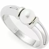JEWELS BY LEONARDO Ring Almina • Band-Ring aus silberfarbenem Edelstahl • Gr. 19 (60) • weißer Solitär Perlen-Cabochon • verjüngende Ringschiene • Damen Schmuck Geschenk • 023540