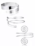 Finrezio 3 Stück Minimalistische Spule Oberes Armband Verstellbar Armreif Arm Manschette Armband Mit Filigran Geschmückter Strudel Silber