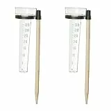 Relaxdays Regenmesser 2er Set, mit Stab, Niederschlagsmesser Garten, Skala 35mm/m², Kunststoff & Holz, natur/transparent
