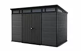 Keter Cortina 11x7 Gartenhaus – Robustes Gerätehaus aus Kunststoff & Metall mit EVOTECH-Wänden, 342x218x226 cm, Grau, Wetterfest, Abschließbar, 13,7 m³ Stauraum