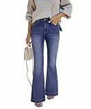 STARBILD Schlagjeans Damen High Waist – Flared Leg Bootcut Jeans mit Push-Up Effekt & Pattentaschen, Bequeme Stretch-Jeanshose für Freizeit & Ausgehen, Klappentasche - Blau XL