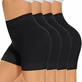 SIMIYA Radlerhose Damen Kurze Shorts Unter Kleid Rock Anti Scheuern Hotpants Kurze Leggings Damen Boxershorts Bequem Elastisch Unterhosen für den Alltag 4er Pack,Schwarz,S