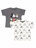 Disney Mickey Mouse Baby T-Shirt für Jungen und Mädchen - Shirt Babykleidung Kurzarm Weiß Grau (2er Pack) (DE/NL/SE/PL, Numerisch, 74, 80)