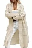 Imily Bela Damen Strickjacke mit Taschen Lang Grobstrick Cardigan Herbst Strickmantel Winter Open Front Pullover(Aprikosenfarbe, L)